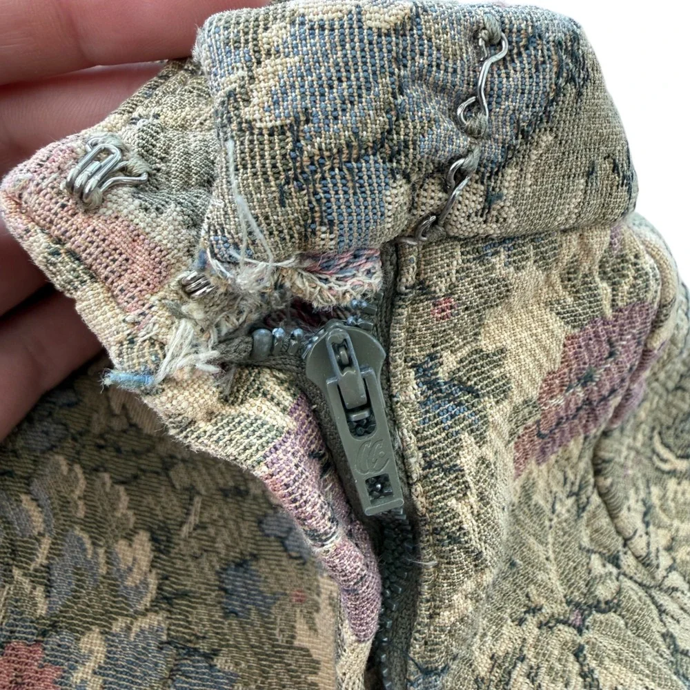 Vintage 60s Handmade Floral Tapestry Jacquard Maxi Skirt Cottagecore XS Green